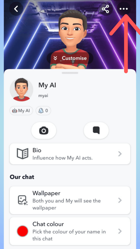 screenshot from snapchat showing profile settings