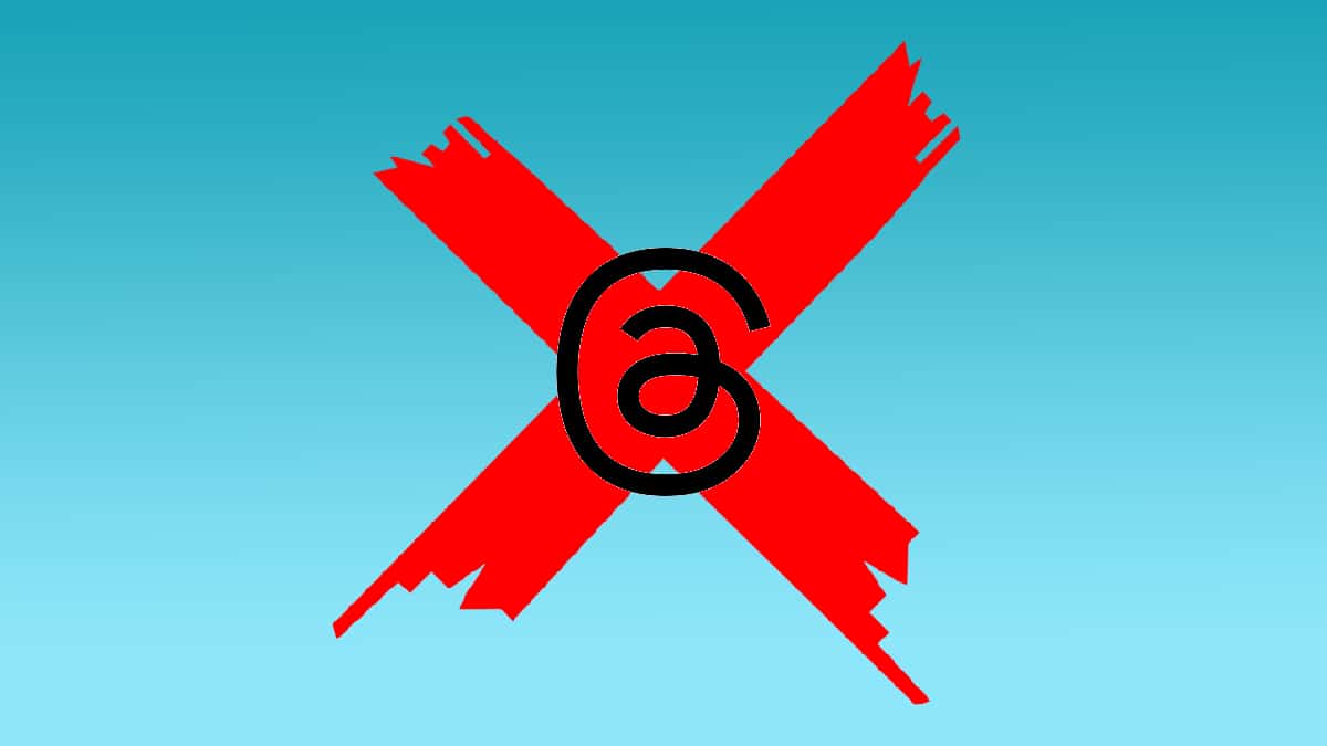 How to delete your Instagram Threads account - explained. Image shows Threads logo with a big red 'X' behind it, on a blue background.
