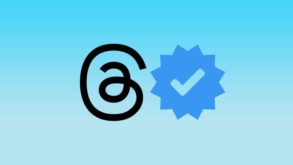 How to get verified on Threads - all you need to know. Image shows Threads logo and blue verification tick on light blue background