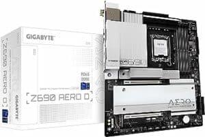 A GIGABYTE Z690 AERO D motherboard with a box.