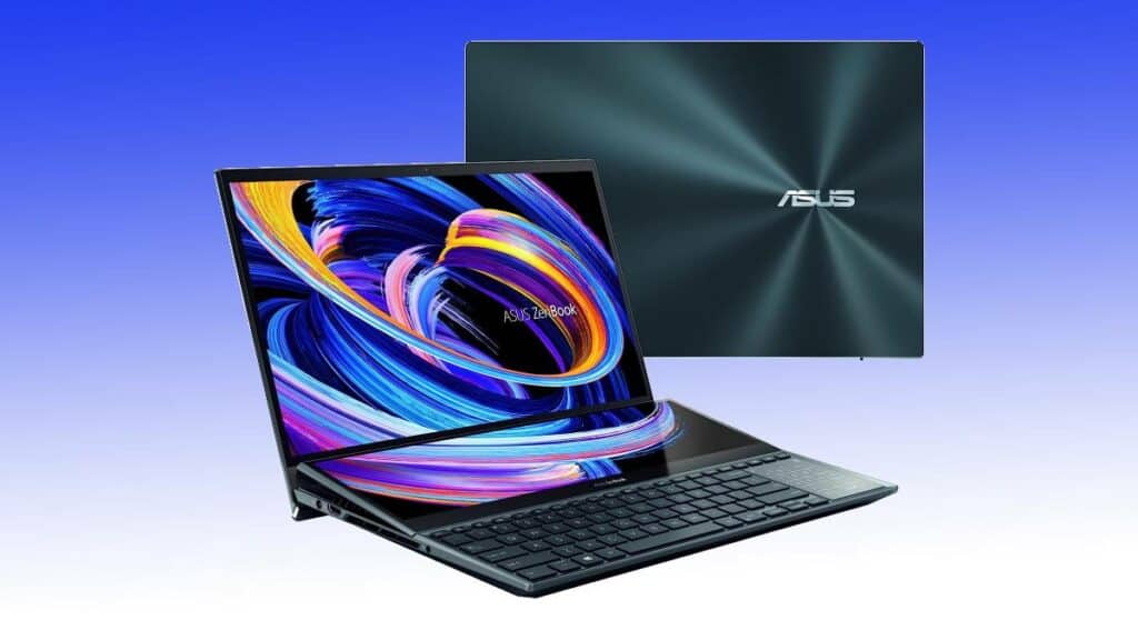 Back-to-school deal on ASUS Zenbook Pro Duo 15 with keyboard.