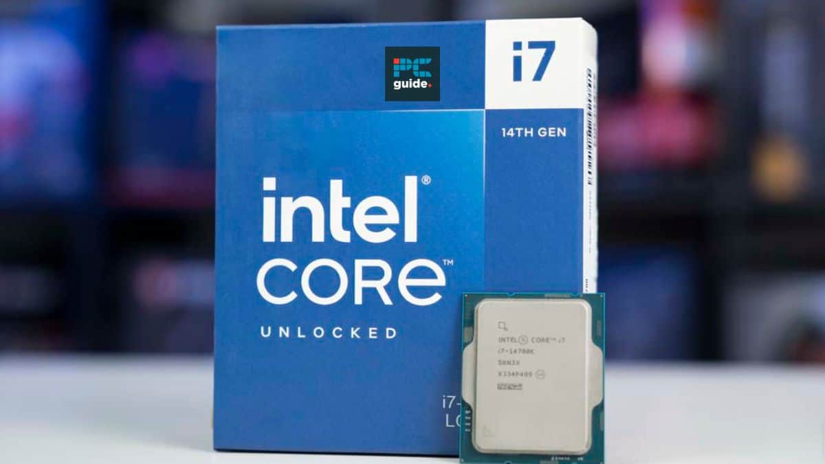 An intel core i7 14th gen processor and its packaging box displayed with "unlocked" label, emphasizing its capability for customization and performance as the best CPU for Intel Arc A770.