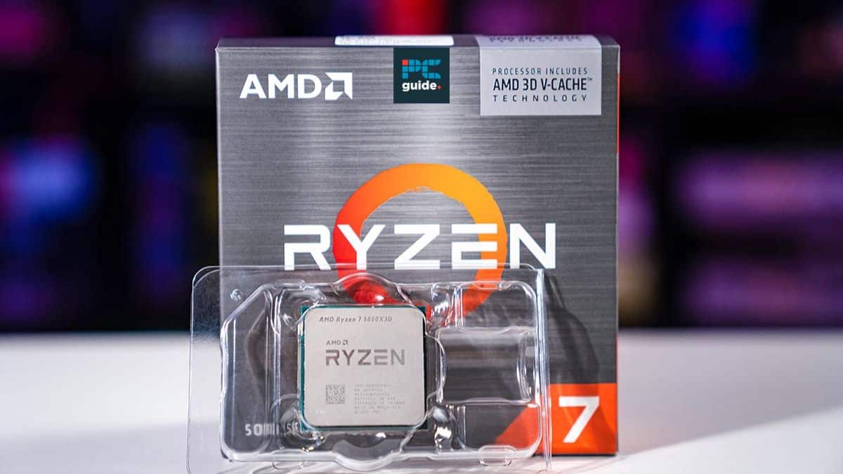 Amd Ryzen 7, the best CPU for RTX 3090, in packaging displayed against a blurred background.