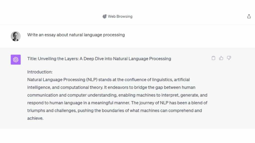 ChatGPT writes an essay on natural language processing.