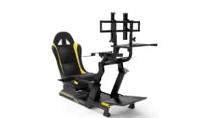 A black and yellow Extreme Simracing Gaming Chair on a white background.