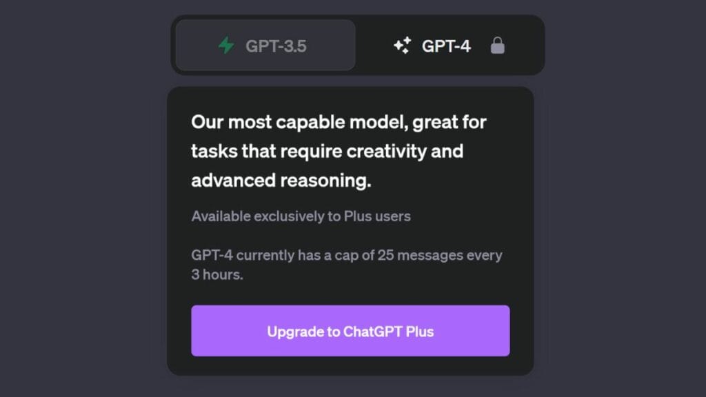 Upgrade to ChatGPT Plus for access to GPT 4 in ChatGPT