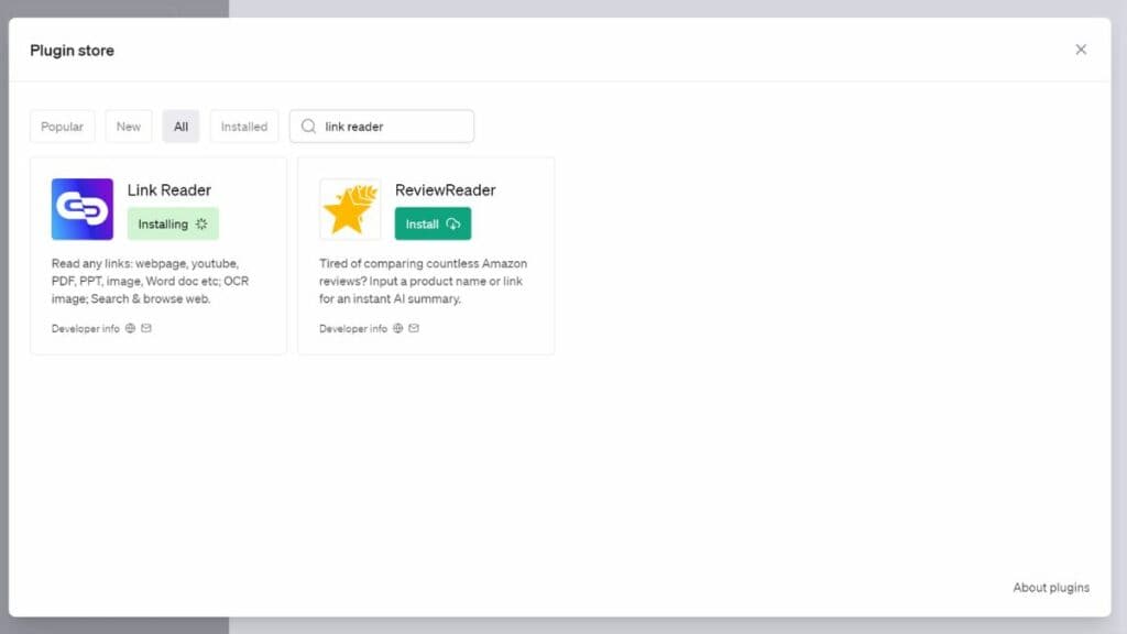 How to install ChatGPT link reader plugin.
