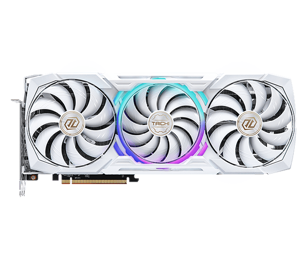 High-performance ASRock RX 7900 XTX Taichi GPU with triple-fan cooling system and RGB lighting.