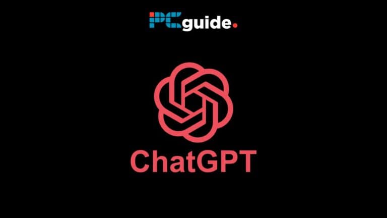Images shows the ChatGPT logo on a black background below the PC guide logo