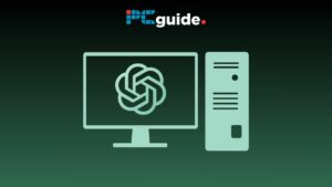 Image shows PC with the ChatGPT logo inside on green background below the PC guide logo
