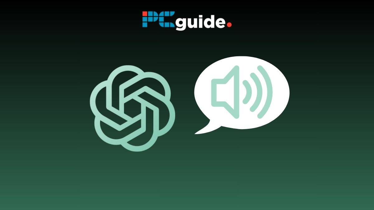 Image shows the ChatGPT logo next to a speech bubble on a green background below the PC Guide logo