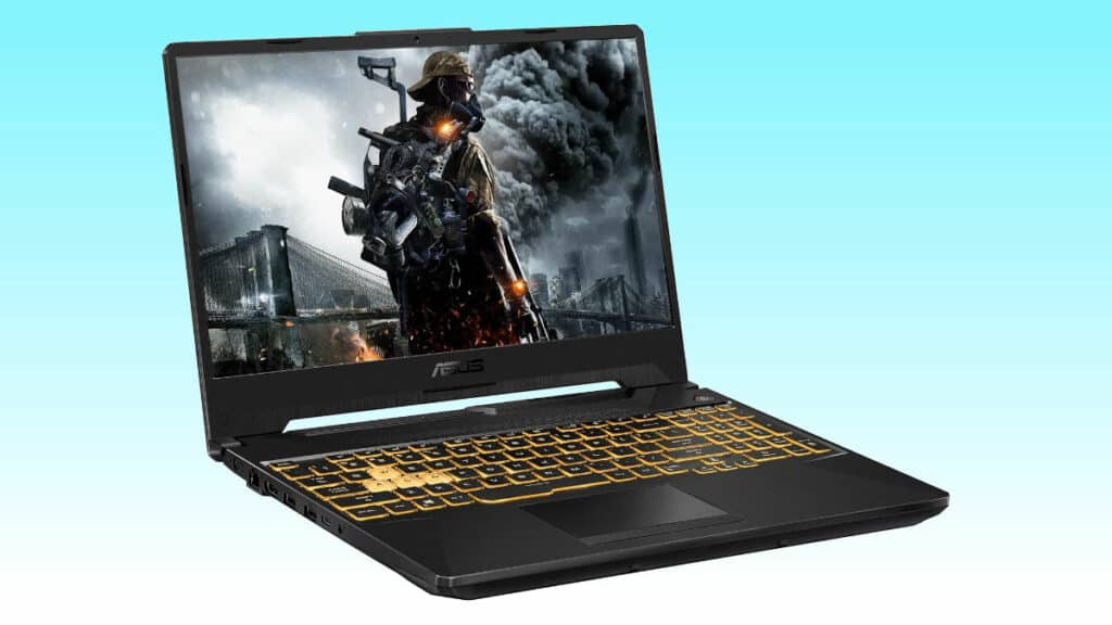 A laptop featuring an image of a soldier, but skeptical about the ASUS TUF A15 deal.