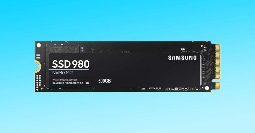The Samsung SSD9000 is now under half price at Amazon and is shown on a blue background.