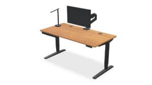 A standing desk with an integrated monitor.