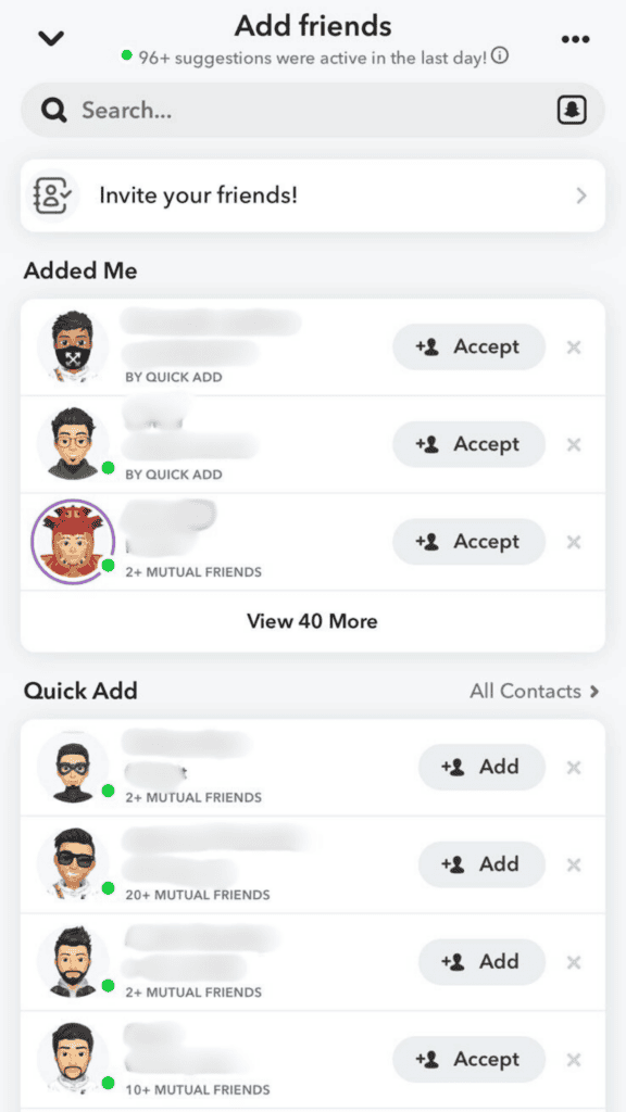 Screenshot from snapchat showing how to add new friends