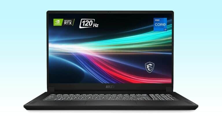 Best Back to School laptop deals 2023 - our top picks: A black screen laptop with a blue background.