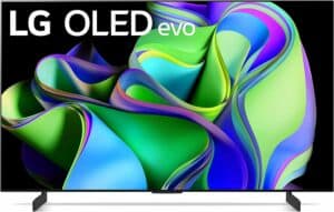 The LG OLED evo TV is displayed on a white background.