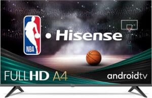 Hisense A4 Series 43-Inch Class NBA Full HD TV featuring the NBA logo.