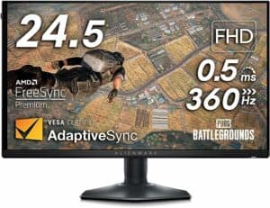 An Alienware AW2523HF 24" monitor displaying a battlegrounds game.