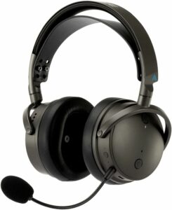 A wireless gaming headset with microphone.