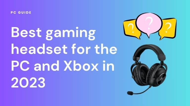 Best gaming headsets for PC and Xbox in 2023. Image shows the text "Best gaming headsets for PC and Xbox in 2023" next to the Logitech G Pro X 2 headset with three question mark blocks above it, on a blue purple gradient background.