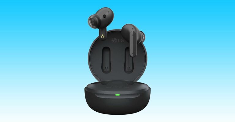 A pair of wireless earphones with a blue background gets a Early Prime Big Deal Days offer that nerfs the price of these LG earbuds.