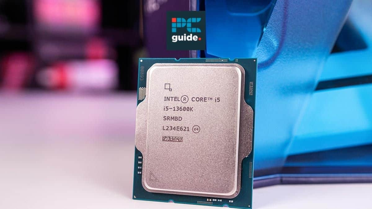 The image shows the an Intel 13th Gen CPU below the PC guide logo