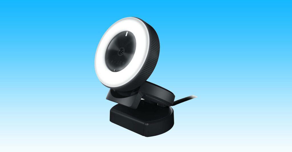 A small ring light with a blue background available at a 57% discounted price on Amazon.
