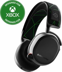 The SteelSeries Arctis 9X Wireless Gaming Headset, a black and green xbox headset with the xbox logo.