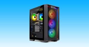 A gaming PC with colorful lights.