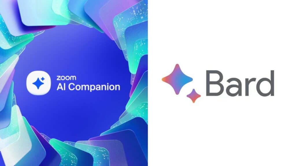 Zoom Companion AI alongside Bard AI logo comparison.