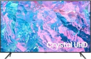 The SAMSUNG Crystal UHD TV is shown on a white background.