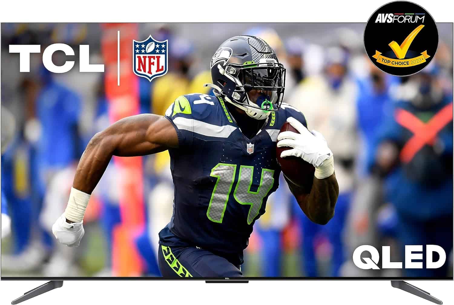 The nfl qled tv features Auto Draft technology, with a man running in front of it.