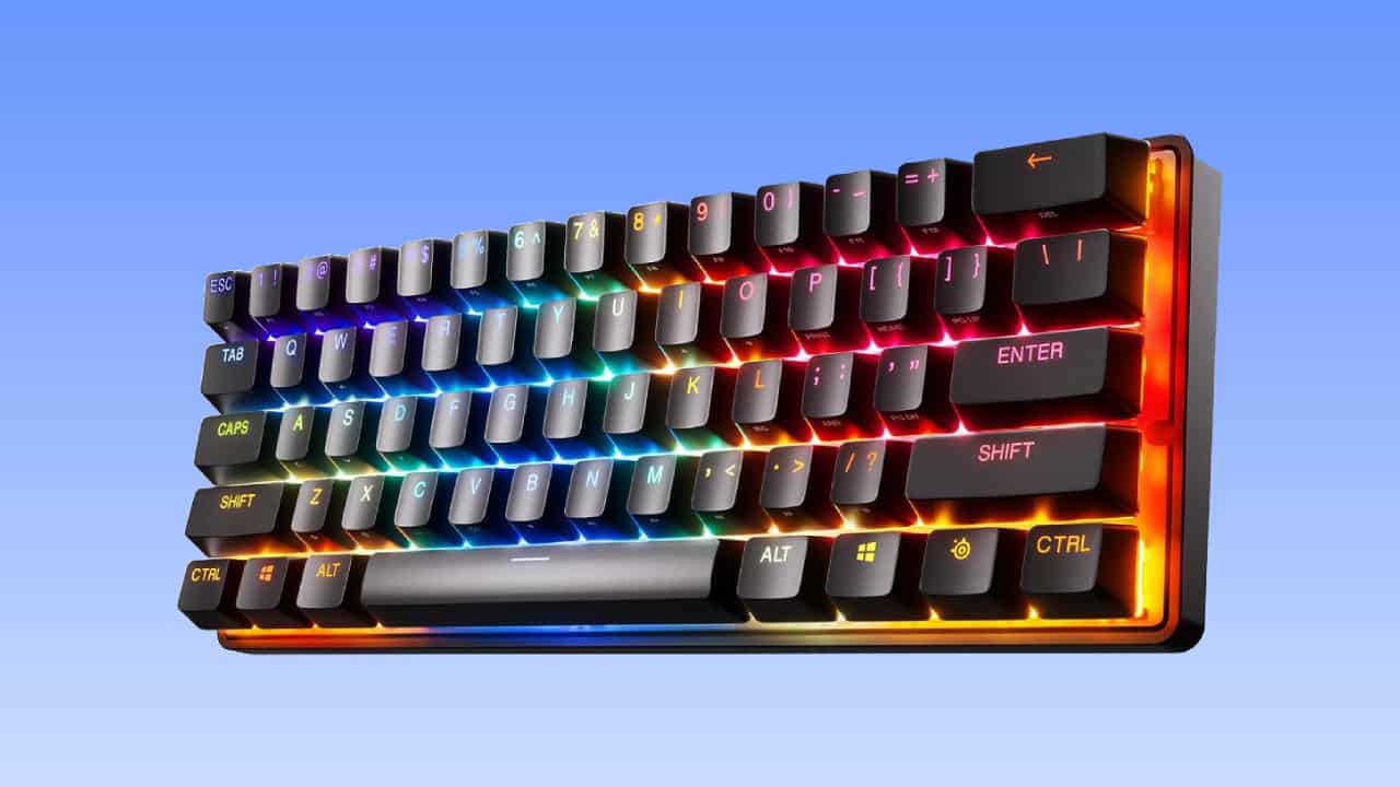 A gaming keyboard with colorful lights on it, featuring the Best Prime Day SteelSeries deals 2023.
