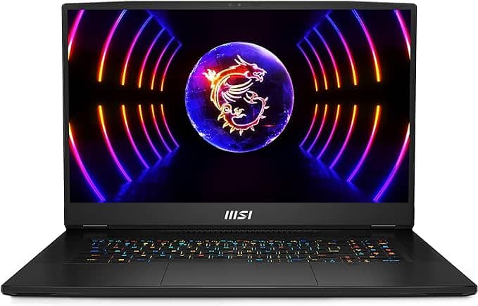 A black MSI Titan GT77HX laptop with a black screen.