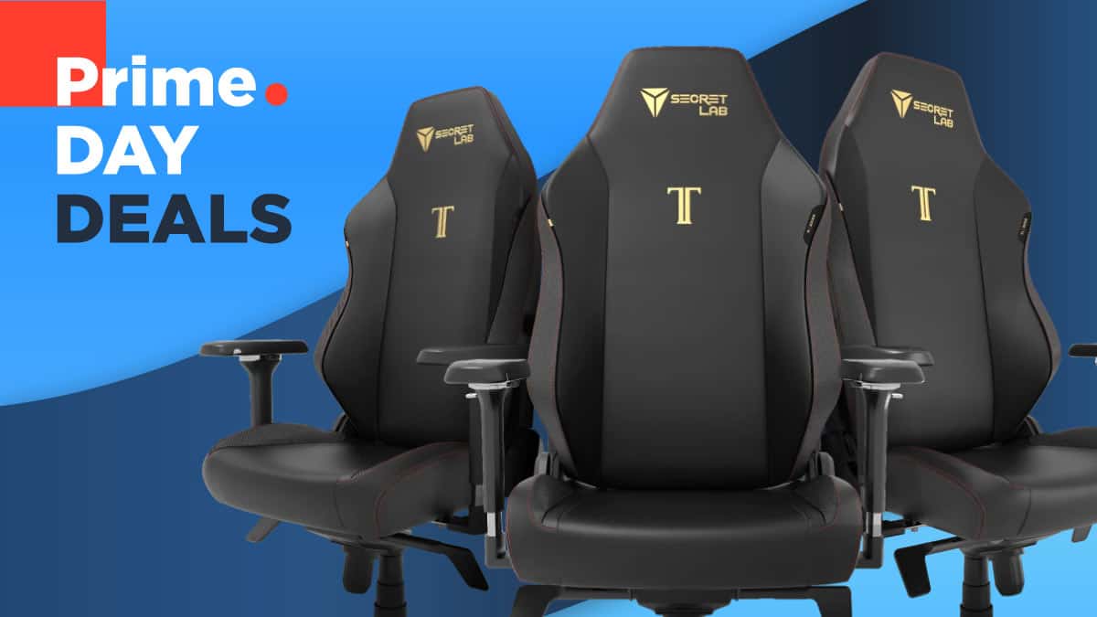 Three gaming chairs with the text Best Prime Day Secretlab deals.