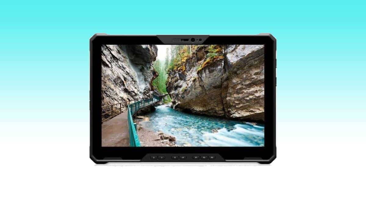 The best rugged tablet with a serene river in the background.