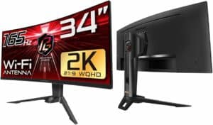 The ASRock Phantom PG34WQ15R2B, a monitor with a curved screen, incorporates the latest wireless router technology.