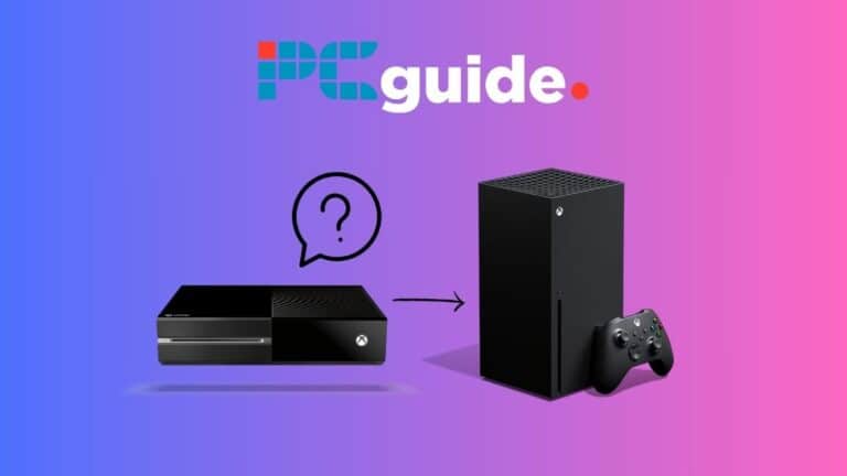 Xbox One games on Xbox Series X: A comprehensive PC guide for Xbox enthusiasts. Image shows the Xbox One and Xbox Series X underneath the PC Guide logo, on a purple pink gradient background.