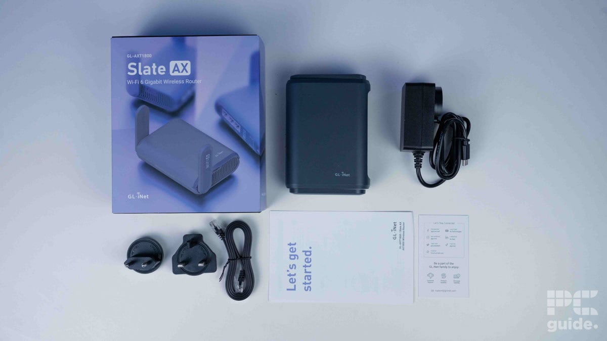 GL.iNet GL-AXT1800 (Slate AX) box contents, Image by PCGuide
