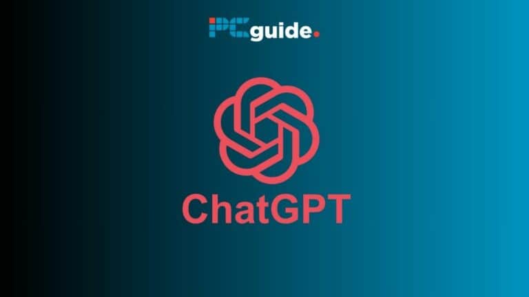 Image shows the chatGPT logo on a blue background below the PC guide logo