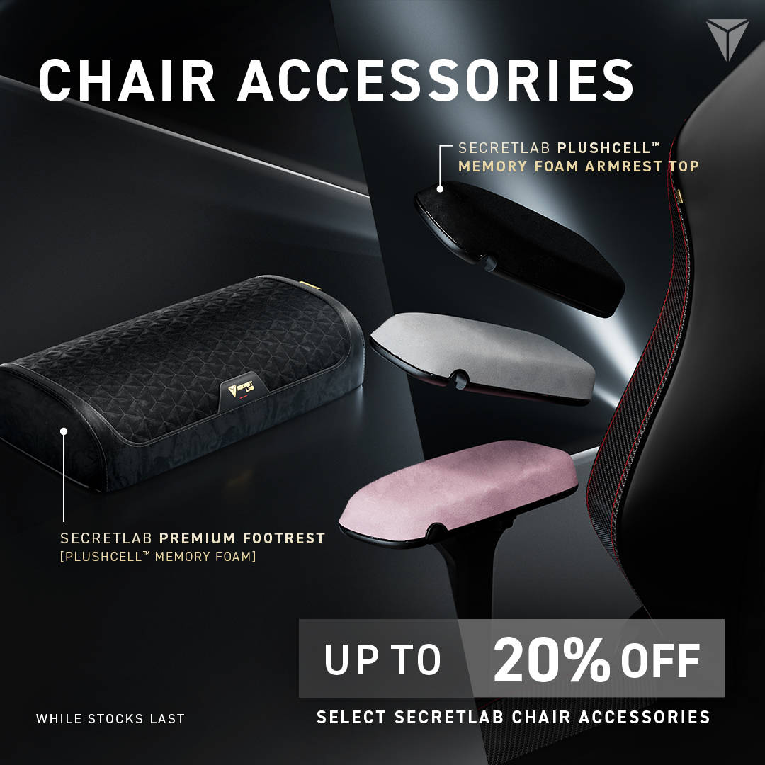 Secretlab’s Chair accessories up to 20% off.