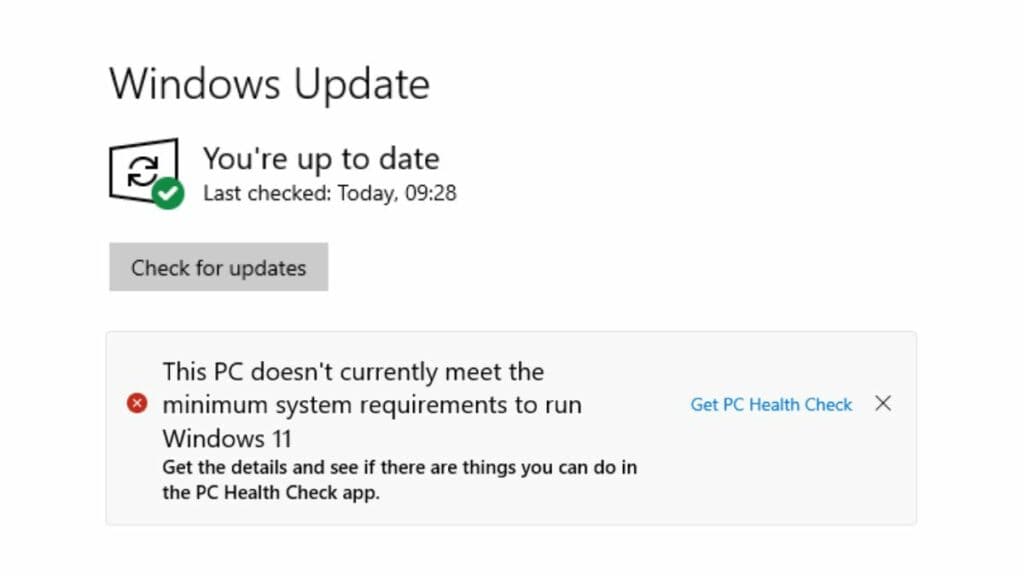 Minimum requirements to install Windows 11 update.
