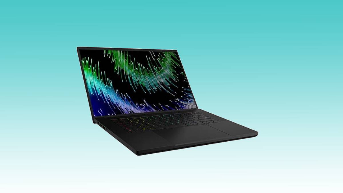 An image of a laptop on a blue background.