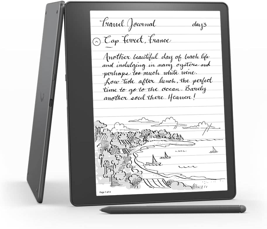 A Scribe tablet with a pen and paper on it.
