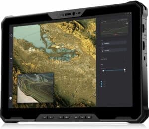 A rugged tablet with a map on it.