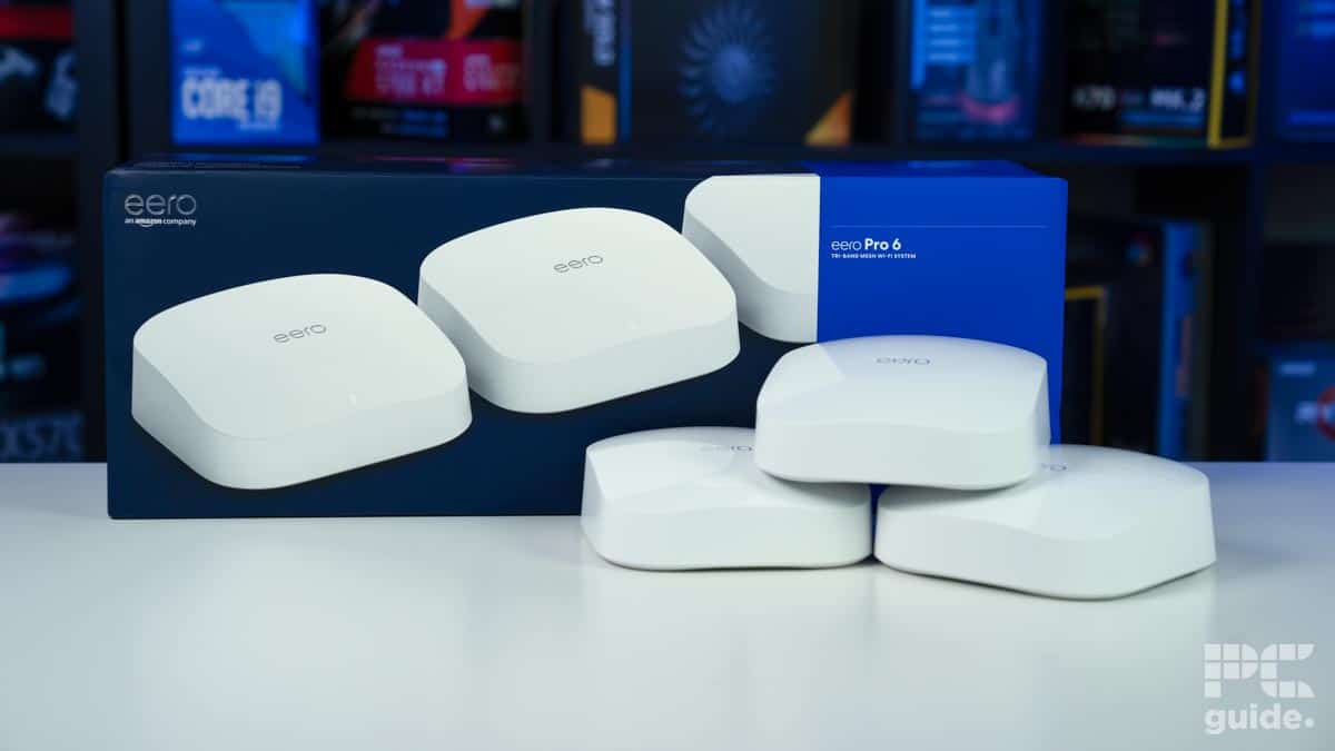 Amazon Eero Pro 6 routers and box, Image by PC Guide