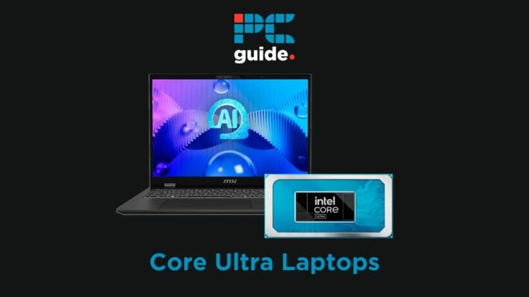 Buy Core Ultra laptops_2 - with MSI laptop and Core Ultra chip shot