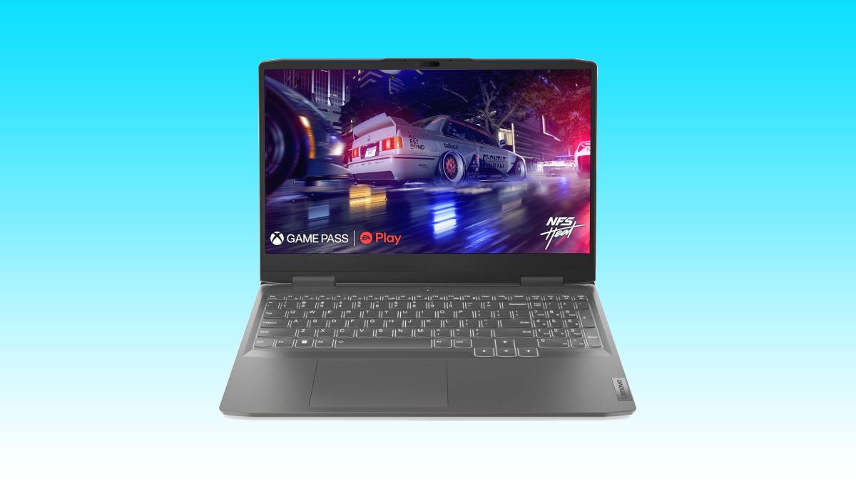An image of a Lenovo laptop with an image of a car on it.