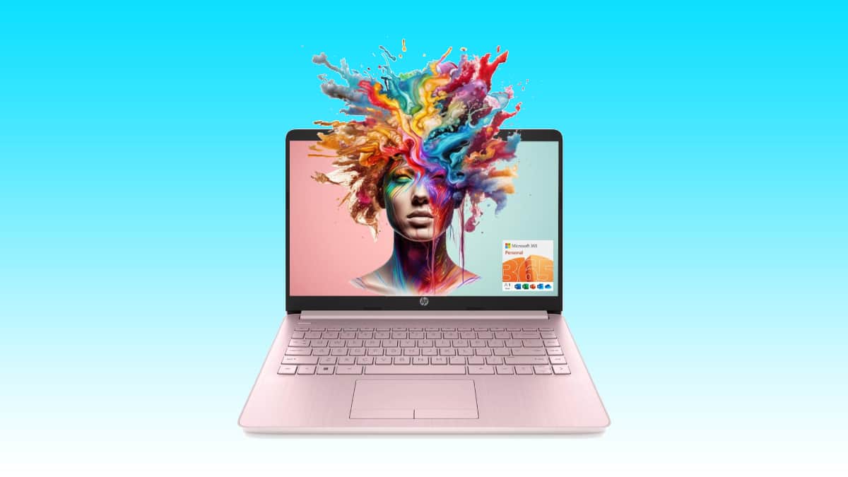 A 14" HP Laptop featuring a woman's head on it, available at an incredible deal.